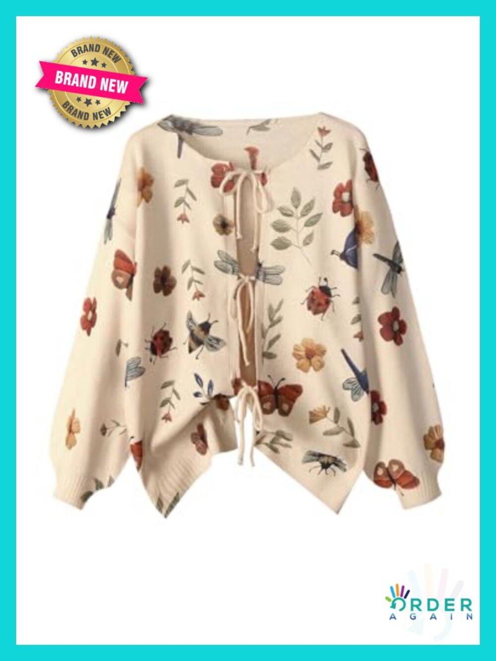 Plus Size Floral Print Lace Up Cardigan Sweater Soft Lightweight